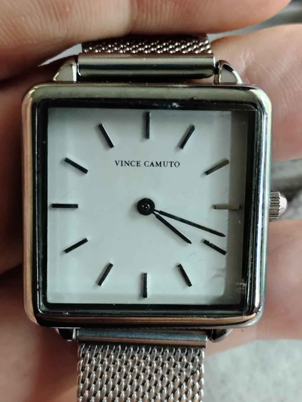 Vince Camuto Men's Silver Square Mesh Bracelet Watch - White Dial